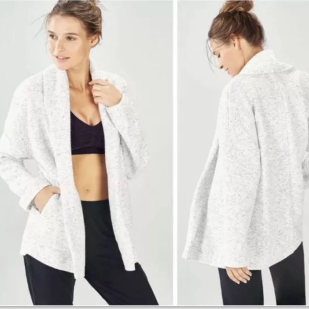 Fabletics Vanessa Hooded Cardigan Sweater/Sweatshirt  Pockets Ice Heather Size M